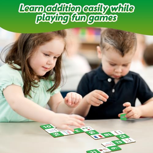 Kasfalci Addition Dominoes Set,Math Games for Kids,Math Manipulatives,Counting Toys,Learning Games,Preschool Learning Activities,Homeschool Supplies,Kindergarten Classroom Must Haves,1st 2nd 3rd Grade - color: Green