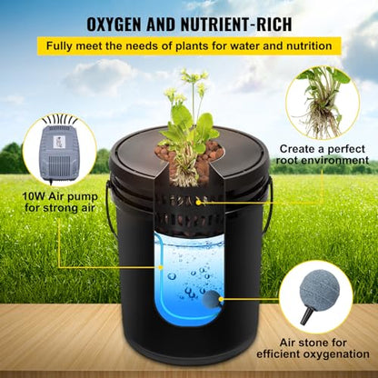 VEVOR DWC Hydroponic System, 5 Gallon 5 Buckets, Deep Water Culture Growing Bucket, Hydroponics Grow Kit with Pump, Air Stone and Connected Reservoir, for Indoor/Outdoor Leafy Vegetables - style: 5 Buckets