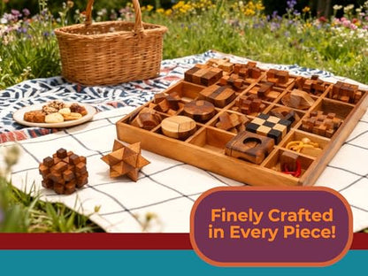 BSIRI 25 in 1 Wooden Brain Teaser Puzzles for Adults and Teens Interlocking 3D Mini Wood Mind Games Hand and Mind Puzzle Teasers Assembly & Disentanglement Set Toys Coffee Table Games Gift - style: 25 Puzzle Set