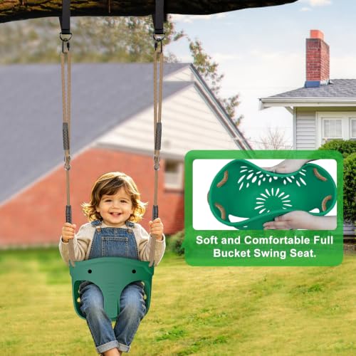 2Pcs Heavy Duty Swing Seats for Kid Full Bucket High Back & Anti Slip Seat - color: Green Full Bucket & U-shape Swing Seats