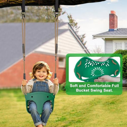 2Pcs Heavy Duty Swing Seats for Kid Full Bucket High Back & Anti Slip Seat - color: Green Full Bucket & U-shape Swing Seats
