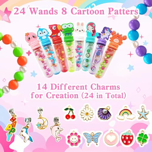 Kids Bracelet Necklace Making Kit, 24 Pack for Ages 4+, Girls Party Favors, Goodie Bag Stuffers, Kids Art Craft Activity