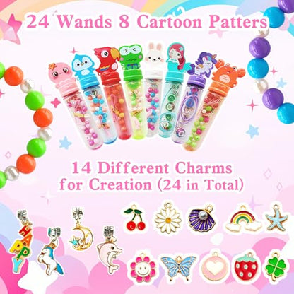 Kids Bracelet Necklace Making Kit, 24 Pack for Ages 4+, Girls Party Favors, Goodie Bag Stuffers, Kids Art Craft Activity