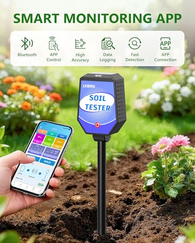 8-in-1 Soil Tester with APP Monitoring, Soil Moisture pH Meter, Light, Salinity, Fertility, EC, Temperature, Humidity Soil Test Kit for Garden, Farming, Lawns, Indoor & Outdoor Plants.
