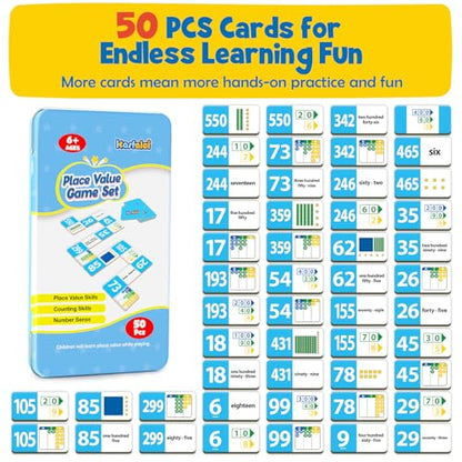 Kasfalci Place Value Dominoes Set Flash Cards, Back to School Supplies, 50 PCS Math Learning Games for Kids, Montessori Counting Toys, Preschool Kindergarten Classroom Must Haves - color: Light Blue