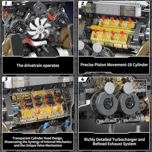Mould King 10131 W16 Engine Building Blocks Sets, V8 Engine Model kit that Run, Build Your Own STEM Model Engine, 16-Cylinder Car Engine Building Engineering Toys(952+PCS) - style: 10131 Engine Model
