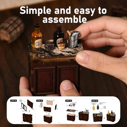 Book Nook Kit - DIY Miniature Dolls House Kit with Furniture and LED Light, 3D Puzzle Wooden Art Bookends, Model Kits for for Adults and Teens (Corner Tavern) - style: Corner Tavern