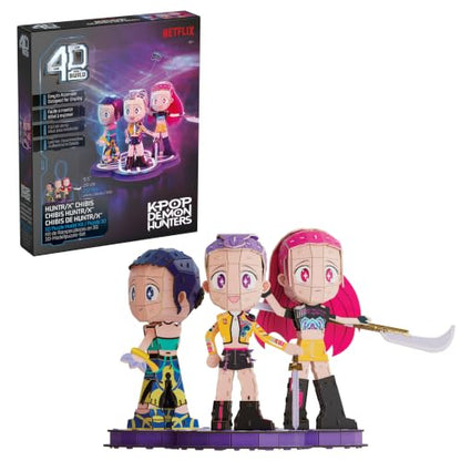 4D Build Kpop Demon Hunters HUNTR/X Chibi Character 3D Puzzle Model Kit - style: Rumi, Zoey & Mira with HUNTR/X Logo, 212 pcs