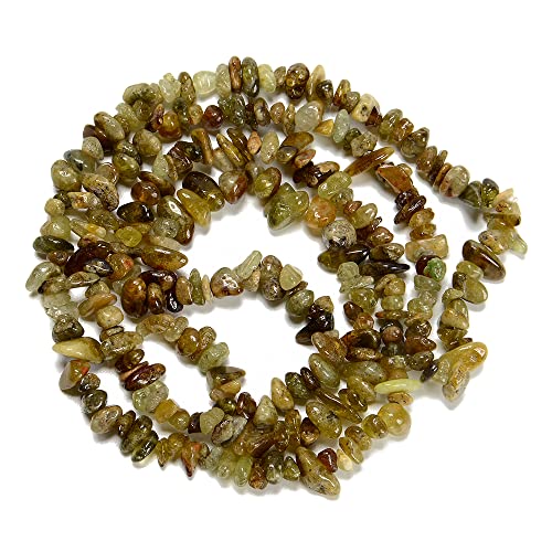 5-8mm Natural Green Garnet Gemstone Chips Healing Gravel Bracelets Necklace Kit Irregular Tumble Stone Beads DIY Crafts Design Jewelry Making 32" - color: Green Garnet