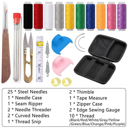 48Pcs Sewing Tool Set & 2 Edge Rulers Big Eye Steel Needle with Zipper Case