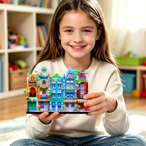 Micro Flower Street Architecture Building Toy for Teens & Adults, City Town House DIY Model, Mini Brick Building Blocks, Home Office Desk Decor, Collectible Display Gift for Men and Women