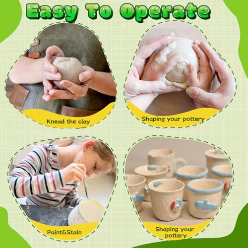 Pottery Wheel for Kids with Foot Pedal, Cute Dinosaur Kids pottery Kit - color: Green D
