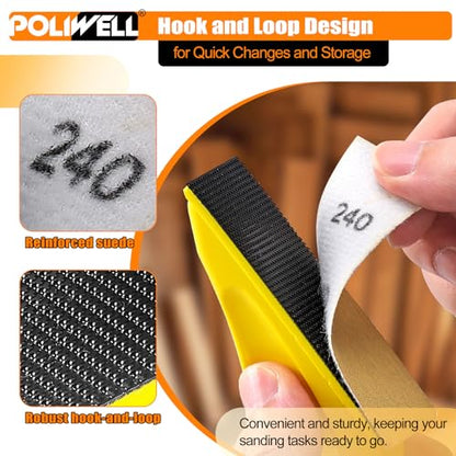 POLIWELL 100 Pcs Hand Sander Kit, 3.5” x 1” Mini Micro Sander for Small Projects, Detail Finger Sanding Block Tools, 80 120 180 240 400 Grit Wet Dry Sandpaper Sheets for DIY Crafts Wood Plastic - style: 100 Pcs