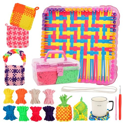 Weaving Loom Kit Toys Crafts Arts and Crafts for Girls Ages 6-8-12 Potholder Loops Toys for Girls and Adults - Knitting Loom Set Pot Holder Weaving Kits and Birthday Gifts for 7 9 10 11 Years Old - size: Weaving Loom Bracelets Kit