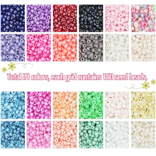 EuTengHao 6/0 Glass Seed Beads Small Craft Beads for DIY Bracelet Necklaces Crafting Jewelry Making Supplies with Jewelry Accessories & Two 0.8mm Clear Bracelet String (4mm, 24 Colors)