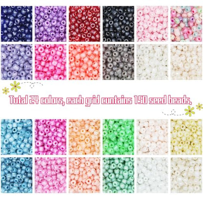 EuTengHao 6/0 Glass Seed Beads Small Craft Beads for DIY Bracelet Necklaces Crafting Jewelry Making Supplies with Jewelry Accessories & Two 0.8mm Clear Bracelet String (4mm, 24 Colors)