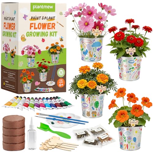 Paint & Plant Flower Growing Kit for Kids - Easter Gifts for Kids Gardening Set with 4 Pots - Unique Birthday, Crafts & Arts, Gardening Gifts for Girls & Boys, Ages 5, 6, 7, 8-12 Years Old - size: 5.1 x 8.1 x 4.3 inches
