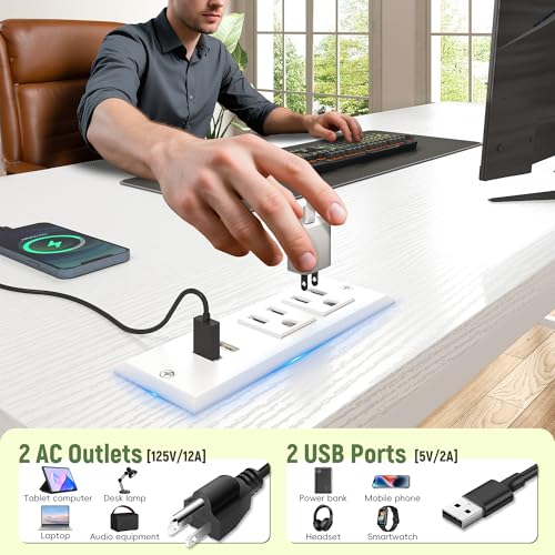 DurayLoly 39.3" Computer Desk with Power Outlet & Fabric Drawer,White - color: White, size: 39.3 IN