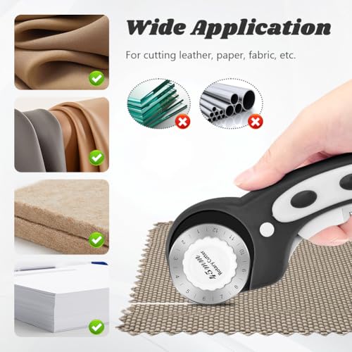 45mm Rotary Cutter for Fabric with 10pcs Replacement Blade, Rolling Fabric Cutter Crochet Edge Skip Stitch Blade for Quilting Crafts Sewing(COLOR:black)