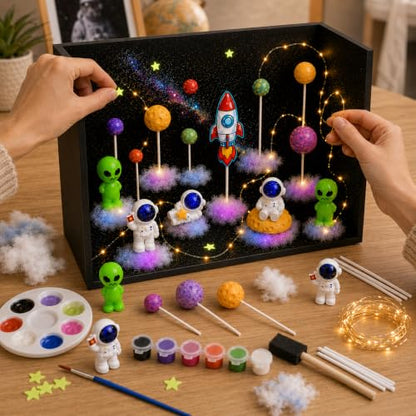 Cinrobiye 67 PCS Galaxy Diorama Scene Kit, 3D Solar System Model Project Set, Outer Space Planet Foam Craft Kit with Astronauts, Rocket and Space-Themed Decorations for School Science Arts Projects