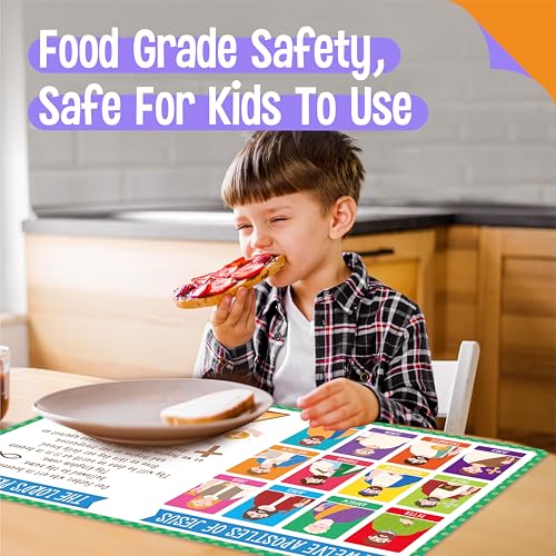 6 Pack Placemats for Kids, Non-Slip Washable Table Mats, Reusable Bible Themed Dining Mat, Educational Placemats for Home, Kindergarten, Classroom, Nursery - style: The Bible
