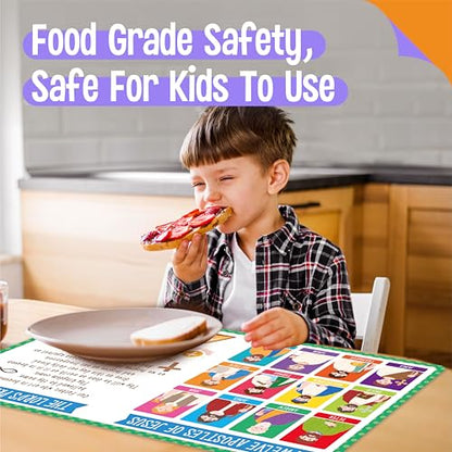 6 Pack Placemats for Kids, Non-Slip Washable Table Mats, Reusable Bible Themed Dining Mat, Educational Placemats for Home, Kindergarten, Classroom, Nursery - style: The Bible