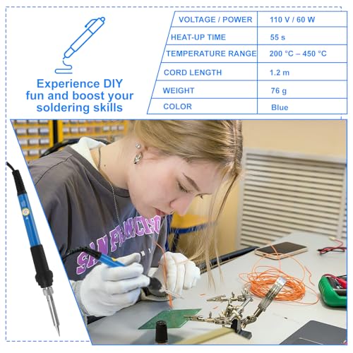 SMD/SMT Soldering Practice Kit for Beginners, 4 PCB Training Boards (Blue/Red/Green + Small Blue), Covers 1206/0805/0603/0402, 60W Soldering Iron, 2 Battery Boxes, Instructions, Complete Components - color: 60w Iron Kit With 4 Boards