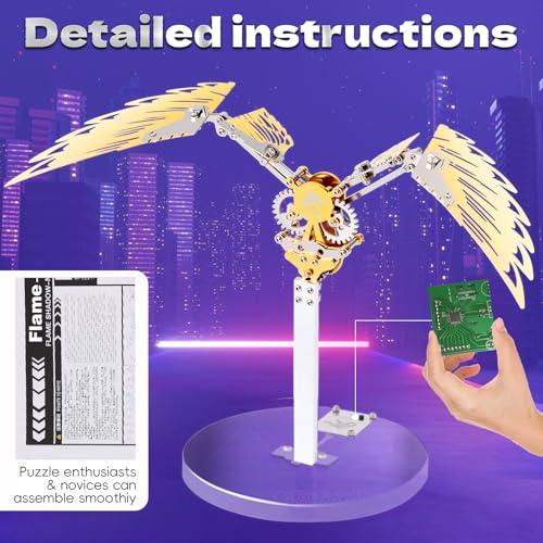 Flying Wings 3D Metal Puzzle Kit - Mechanical Biomimetic Wings with Micro Motor, DIY Kinetic Sculpture for Adults, Precision Electroplating Craftsmanship & Interactive STEM Model Gift（Red） - color: Red