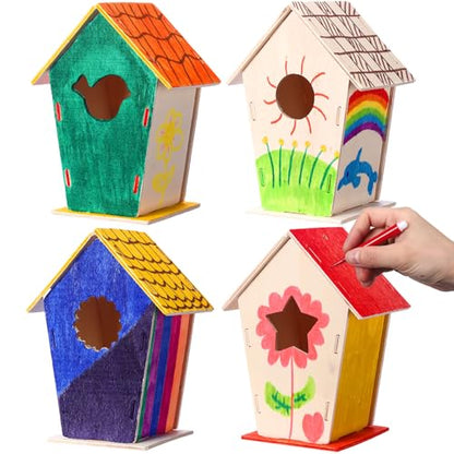 Outus 12 Pcs 5 × 7 Inch DIY Wooden Birdhouse Kit for Kids, Vintage - style: Vintage