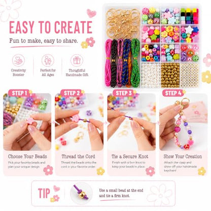 Kdpuei 865PCS Bead Keychain Making Kit, Keychain Bead Kit, DIY Bag Charm Set with Acrylic Heart Star Flower Alphabet Beads, Bead Keychain Kit, Jewerly Making Kit for Girls Women - size: 865PCS Bead Keychain Making Kit