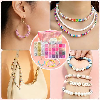 LINAYE 20000 PCS Clay Beads Kit with 120-Colors 6 Boxes Flat Preppy Polymer Heishi Beads with Pendant Charms Crafts Accessories, Friendship Bracelet Making Kit Crafts Supplies Kit Gift for Adults