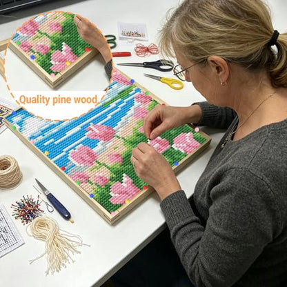 SMUAENSS 28 Pcs Wooden Needlepoint Stretcher Bars 14 Sizes DIY Canvas Frame Kit for Embroidery Art Oil Painting Posters with Claw Hammer and Thumbtacks 6 to 20 Inch - size: 14 Size