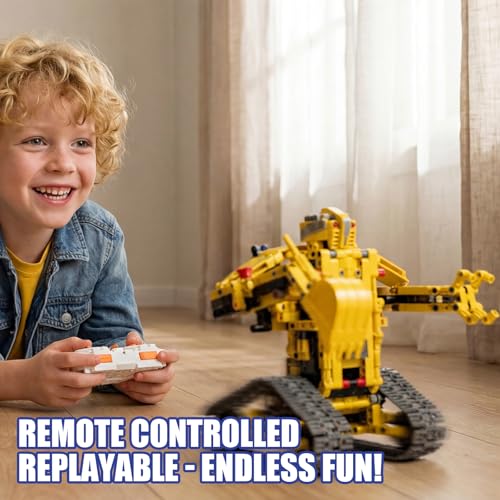5-in-1 RC Excavator Building Kit for Kids 6+ | STEM Toys|555pcs App/Remote Controlled Excavator Kit | for Boys & Girls Ages 6+ | Rechargeable l Coding Robot Toy - style: K96173