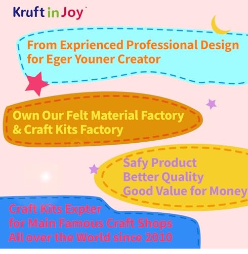Kruft in Joy My First Sewing Kit Fun Felt Craft for Kids-8 Easy DIY Project twiggle Stuffed Animal Doll Plush Pillow Bag Charms Unicorn Mermaid Bear Fox Owl,Learn to Sew Embroidery Gift for Girl 5 12