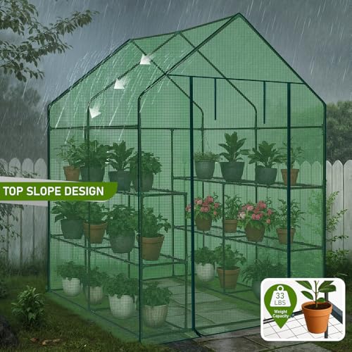 Outvita Walk-in Greenhouse, 3 Tiers 8 Shelves, Durable PE, 56"x56"x77" - style: 3 tiers 8 shelves