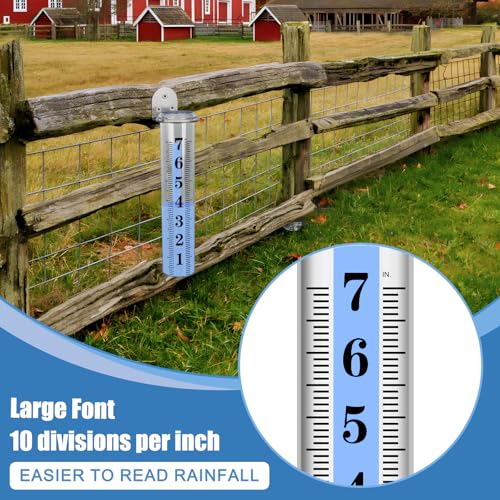 Accurate Rain Gauge Outdoor,7" Rain Gauges Outdoors Best Rated with Stainless Steel Rack Holder, Thickened Plastic Large Precise rain Measure Guage for Yard Fence Garden Lawn - color: Large Font Rain Gauge 2
