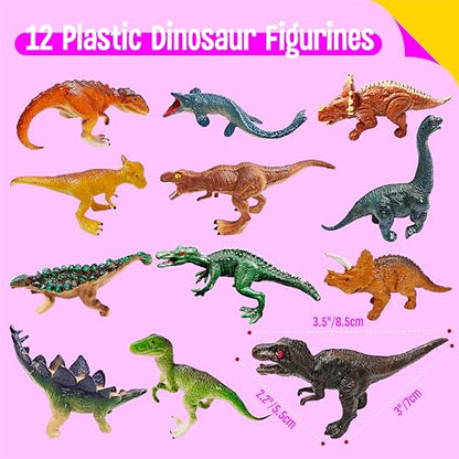 12 Dinosaur Figurines for Kids, Plastic Animal Toys Tiny Portable Dinosaur Figures Playset Montessori Toy Educational Game for Homeschool Preschool Toddler Kids - style: Dinosaurs (excluding cards)