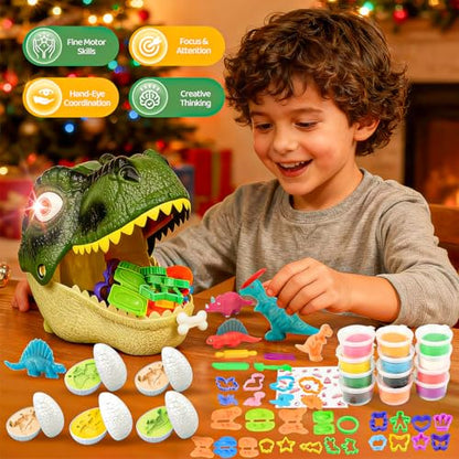Dinosaur Toys Kids Dough Playset, 55PCS Dino Toys Kit with Molds & Clay - style: Dinosaur head