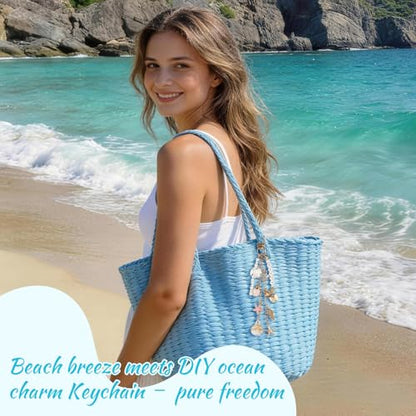 776PCS Ocean Keychain Making Kit with Charms DIY Key Chain Kit for Beginners Seashell Starfish Pearl Letter Name Beads Custom Keychains with Tools Crafting and Jewelry Making for Adults Gift for Women