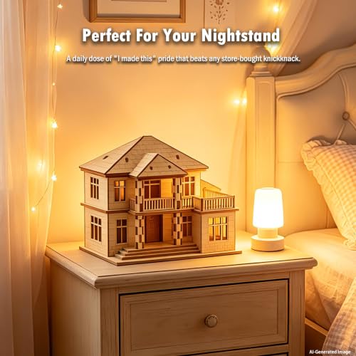 3D Wooden Puzzles for Adults, Villa Model Kit, DIY Building Puzzle - color: Original Wood Color-two Layers
