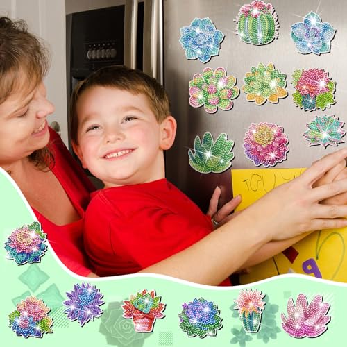 Remuuly 30 Pcs Succulent Diamond Painting Magnets Diamond Art Magnets Kits - color: Succulents