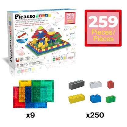 PicassoTiles Magnetc Brick Tile 259pcs Building Block Combo Set Compatible with Major Brick Systems Over 50+ Builds STEM Educational Construction Toy for Kids Toddlers Boys Girls Ages 3 and Up PTS259 - color: 259pcs Magnetic Tile & Building Brick Combo