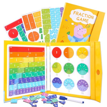 Magnetic Fraction Educational Puzzle, Magnetic Fraction Demonstration Book, Fraction Tiles & Circles, Montessori Math Manipulatives for Elementary School, Fraction Learning Toys for Kids - color: Hippo