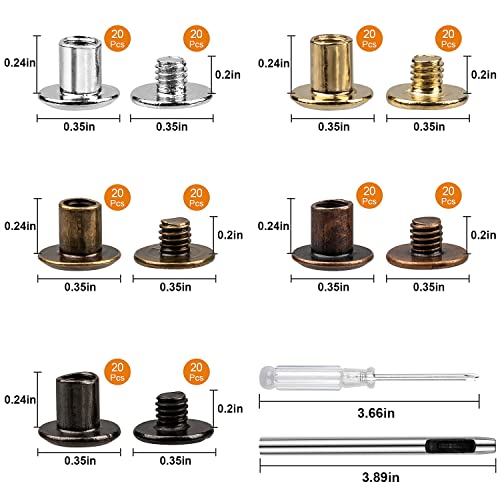 Siziviki 100 Sets Chicago Screws for Leather Crafting, 5 Colors 7/20 Inch - color: 5 Colors