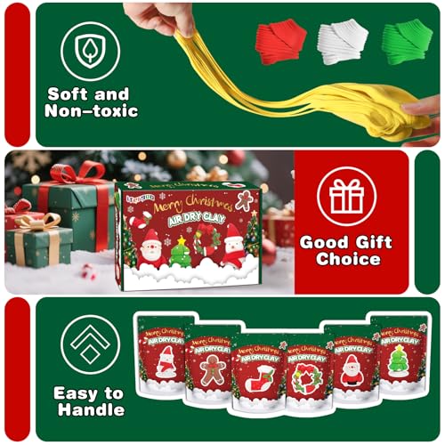 ifergoo Air Dry Clay, 6-Pack Modeling Clay for Kids, Christmas Crafts Toys - color: Christmas Clay Kit