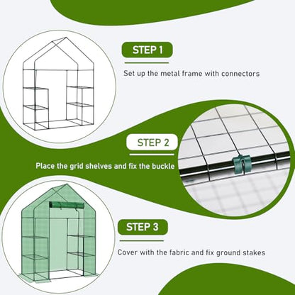 Outvita Walk-in Greenhouse, 3 Tiers 4 Shelves, Durable PE, 56"x29"x77" - style: 3 tiers 4 shelves