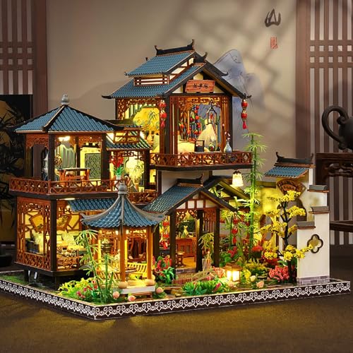 DIY Book Nook Kit - DIY Miniature Dolls House Kit with Furniture and LED Light, 3D Puzzle Wooden Art Bookends, Model Kits for Adults to Build (Yayun Lanting) - style: Yayun Lanting