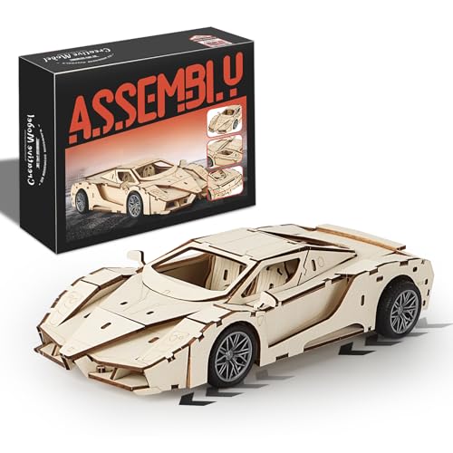3D Wooden Puzzle Sports Car Model Kits for Adult to Build, 87Pcs