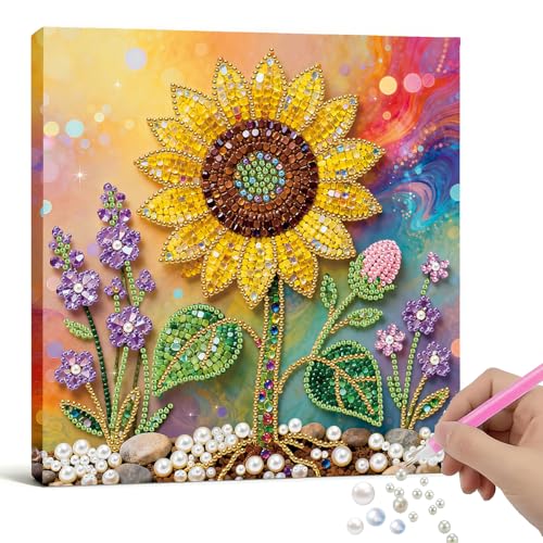 Xylzzuit Pearl Painting Kit with Frame 9.84x9.84IN Colorful DIY Gemstone Pearls Beads Art Craft for Adults Home Desktop Wall Decor (Sunflower) - color: Sunflower