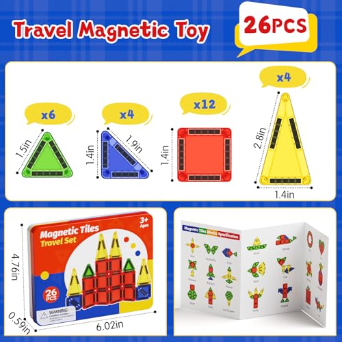 Magnetic Tiles Travel Essentials for Toddlers: 26PCS Storage Case Included - style: Magnetic Tiles Travel Construction Set - 26PCS